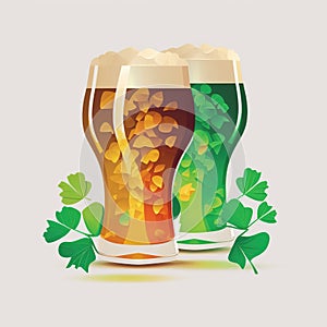 Happy St. Patrick\'s Day illustration. shamrock leaves, beer mug and hat