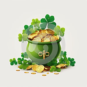 Happy St. Patrick\'s Day illustration. shamrock leaves, beer mug and hat