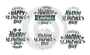 Happy St. Patrick`s Day, lettering typography. Irish beer festival, label set. Vector illustration