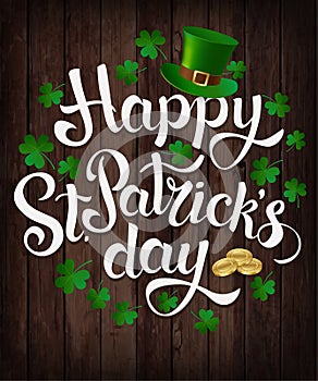 Happy St. Patrick s Day lettering. Vector illustration. photo