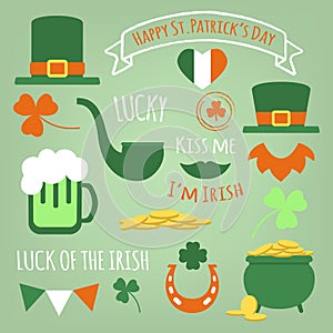 Happy St. Patrick`s Day vector illustration icon set