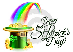 Leprechaun Hat Rainbow Happy St Patricks Day Sign photo