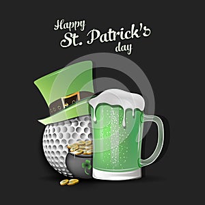 Happy St. Patricks day. Golf ball and mug of beer