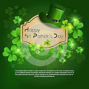 Happy St. Patricks Day Greeting Card Or Decoration Poster For Holiday With Leprechaun Hat On Template Green Background