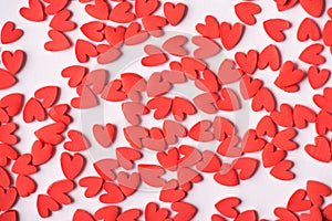 Happy st valentines day concept. Image photo of lovely red tiny hearts isolated white backdrop