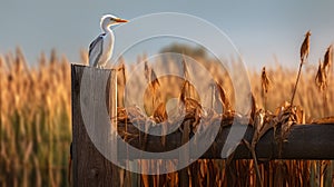 Happy Stork Perched On Wooden Fence In Lush Corn Field