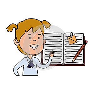 happy student girl with textbook and pencil