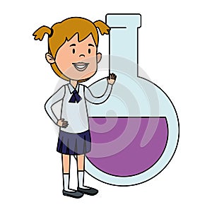 happy student girl with tube test flask
