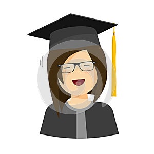 Happy student girl vector illustration, female character in graduation hat