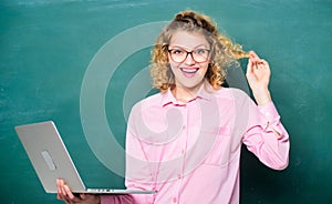 Happy student in glasses with computer. Education study abroad. Education via Internet. online education. business