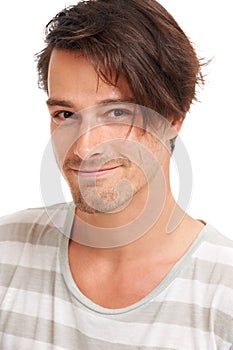 Happy, student and portrait of man in studio for casual, trendy and cool fashion. Happiness, edgy and confidant with