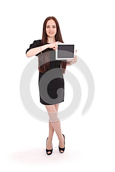 Happy student teenage girl with tablet pc.