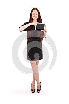 Happy student teenage girl with tablet pc