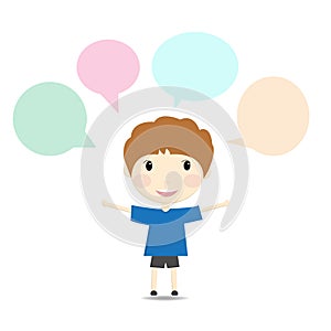 Happy students are talking with speech bubble.Vector illustratio