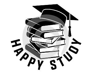 Happy Study Books and Graduation Cap