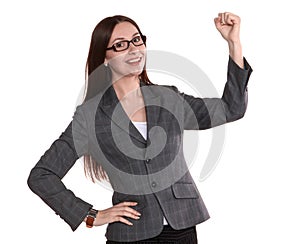 Happy successful business woman. Isolated on white background