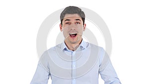 Happy Successful Businessman Excited with Open Mouth, White Background photo