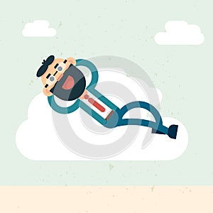 Happy Successful Businessman Lying on Cloud