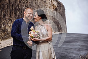 Happy successful couple travalers at Bali, Indonesia