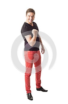 Happy successful man on white background