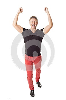Happy successful man on white background