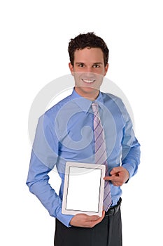 Happy Successful Young Businessman with an tablet pc