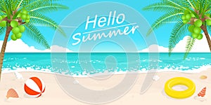 happy summer,beach blue wave,beach balls vector photo