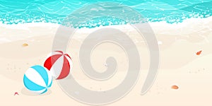 Happy summer,beach blue wave,beach balls vector