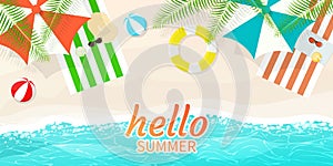 Happy summer,beach blue wave,umbrella beach balls swim ring vector