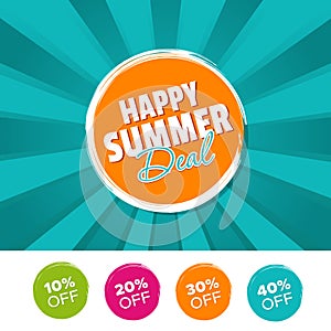 Happy Summer Deal color banner and 10%, 20%, 30%