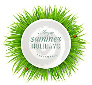 Happy summer holidays banner with grass.