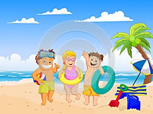 Happy summer kids on the beach