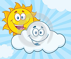 Happy Summer Sun And Smiling Cloud Mascot Cartoon Characters