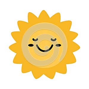 Happy sun icon. Cute smiling summer sunshine