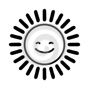 Happy sun line icon. Cartoon cute sun character. Smiling summer sunshine