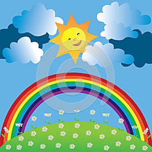 Happy sun and rainbow