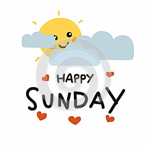 Happy Sunday cute sun smile and cloud cartoon illustration doodle style