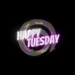 Happy Sunday Greetings Glowing Design. Colorful Neon Rings & Black Background. Colorful Weekdays Design for Social Media.