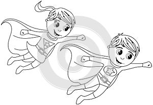 Happy Superhero Kid Kids Flying Isolated Coloring Page