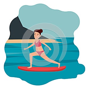 Happy surfer. Sea, beach. Vector illustration