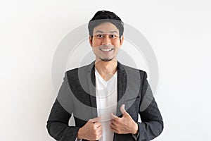 Happy and surprise face of business man in concept of business success.