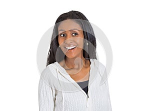 Happy surprised woman laughing