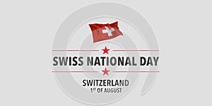 Happy Swiss national day greeting card, banner, vector illustration