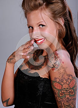 Happy Tattooed Woman