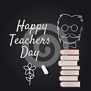 Happy Teacher Day vector. Illustration with books and glasses, chalk, board, isolated