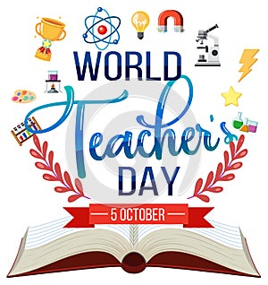 Happy Teacher`s Day banner with school objects