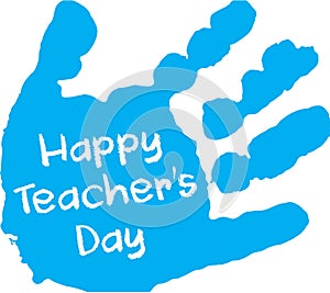 Happy teacher`s day blue hand print