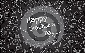Happy Teacher`s Day dash line vector on a black background