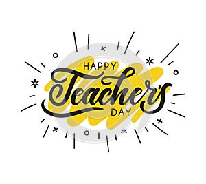 Happy Teacher`s day greeting card design with lettering and geom