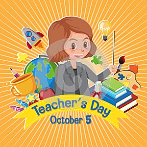 Happy Teacher`s Day poster with school objects